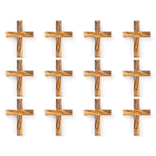 Bulk Set of 12 Olive Wood Cross Magnets with Hanging Holes